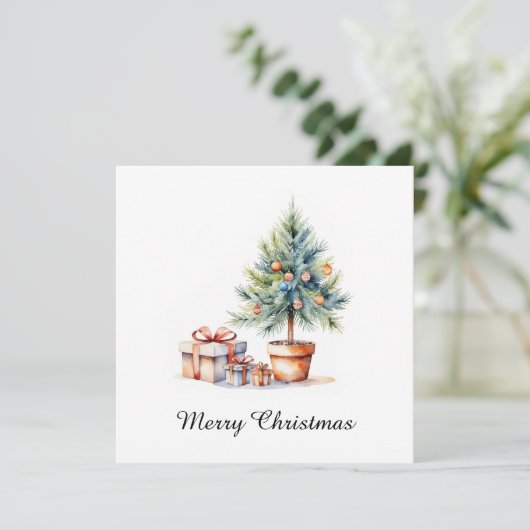 Elegante stijlvolle rustieke Waterverf kerstboom Feestdagenkaart (Staand voorkant)