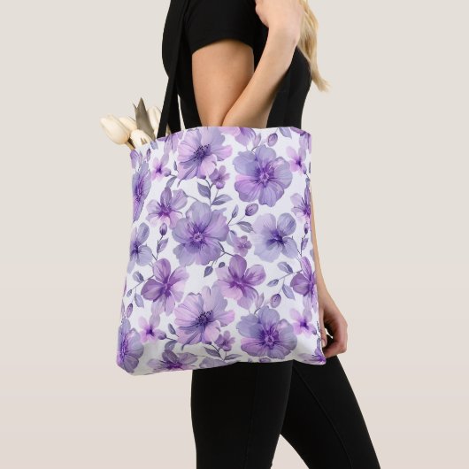 Elegante Stijlvolle Schattigee Boho Paarse Botanis Tote Bag (Dichtbij)