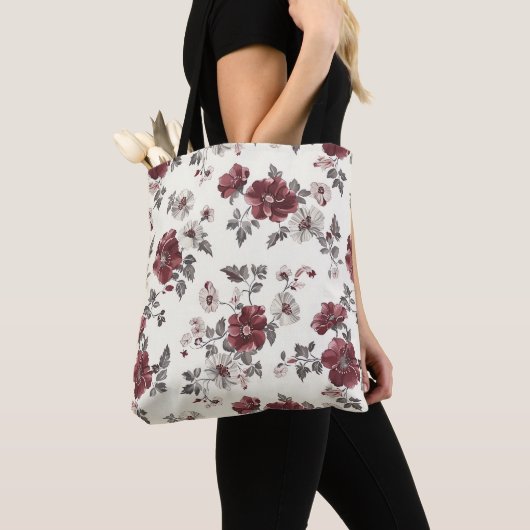 Elegante stijlvolle Schattigee Bourgondische botan Tote Bag (Dichtbij)