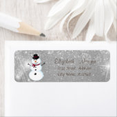 Elegante, stijlvolle sneeuwman, zilveren glitters etiket (Insitu)