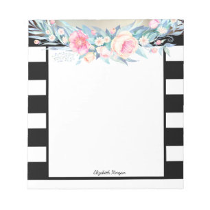 Elegante stijlvolle strepen, watercolor bloemen notitieblok