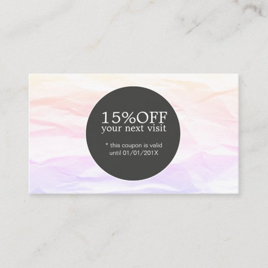Elegante stijlvolle textuur pastel zwart schoonhei kortingskaartje (Voorkant)