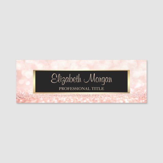 Elegante Stijlvolle Trendy Glitter Bokeh, Frame Naamplaatje (Voorkant)
