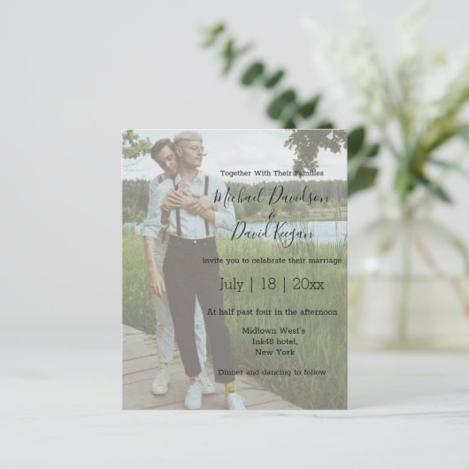 elegante stijlvolle uitnodiging voor homohuwbare f (Staand voorkant)