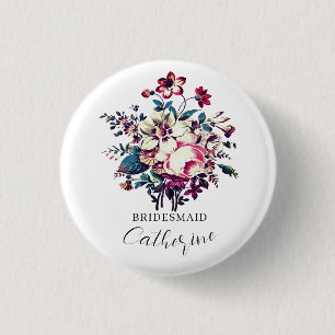 Elegante stijlvolle vintage rozenboeket trouw ronde button 3,2 cm