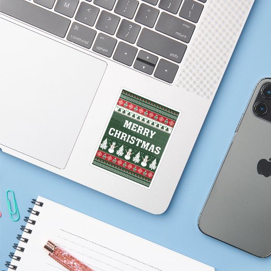 Elegante stijlvolle vrolijk kerstfeest sticker (Laptop met iPhone)