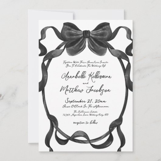 Elegante stijlvolle Waterverf Black Bow Wedding Kaart (Voorkant)