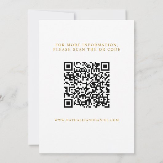 Elegante stijlvolle witte en gouden QR-code bruilo Save The Date (Achterkant)