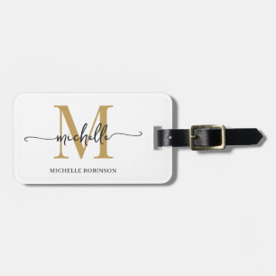 Elegante stijlvolle witte gouden monogram initiaal bagagelabel