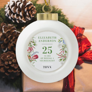 Elegante stijlvolle witte groene botanische jubile keramische bal ornament