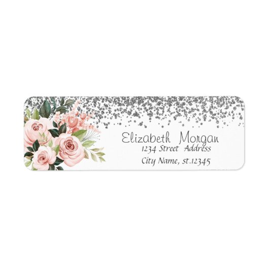 Elegante stijlvolle zilveren diamanten bloemen etiket (Voorkant)