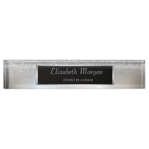 Elegante stijlvolle zilveren glitter bokeh ombre , naambordje