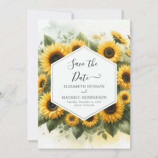 Elegante stijlvolle zonnebloem bruiloft save the date (Voorkant)