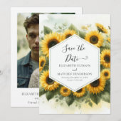 Elegante stijlvolle zonnebloem bruiloft save the date (Voorkant / Achterkant)