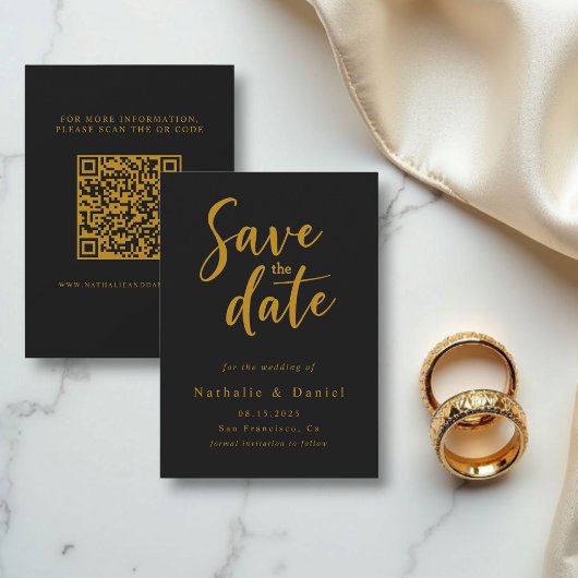 Elegante stijlvolle zwart en goud QR code bruiloft Save The Date