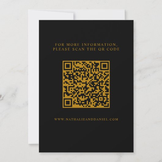 Elegante stijlvolle zwart en goud QR code bruiloft Save The Date (Achterkant)