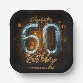 Elegante Stijlvolle Zwart Goud Mozaïek 60e Verjaar Papieren Bordje (Voorkant)