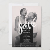 Elegante stijlvolle zwart-wit foto bruiloft save the date (Voorkant)