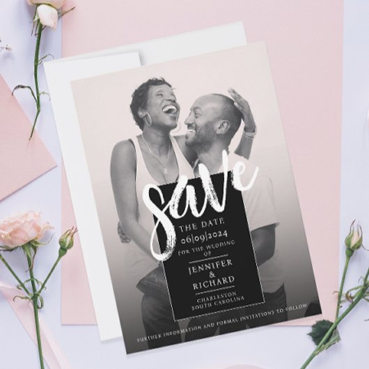 Elegante stijlvolle zwart-wit foto bruiloft save the date