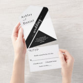 Elegante stijlvolle zwart-wit moderne bruiloft all in one uitnodiging (Afscheurbaar)