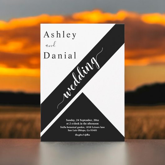 Elegante stijlvolle zwart-wit moderne bruiloft kaart