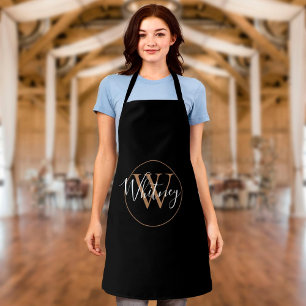 Elegante stijlvolle zwarte gouden monogram script  schort