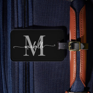 Elegante Stijlvolle Zwarte Grijze Monogram Initiaa Bagagelabel
