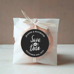Elegante stijlvolle zwarte huwelijksuitnodiging 's ronde sticker