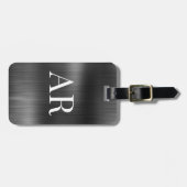 Elegante stijlvolle zwarte metalen 2 monogram init bagagelabel (Voorkant horizontaal)
