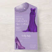 Elegante Stiletto & Indigo Gown 50e verjaardag All In One Uitnodiging (Binnen)