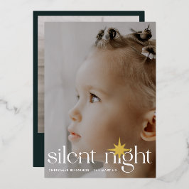 Elegante Stille Nacht Kerstster Twee Foto Folie Feestdagenkaart