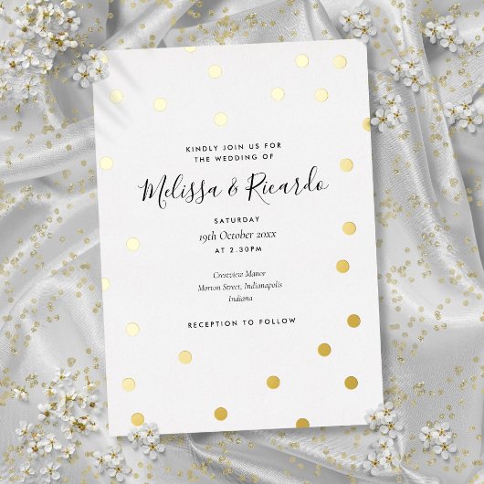 Elegante Stippen Bruiloft Goud Folie Uitnodiging