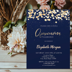 Elegante stippen, confetti Navyblauwe Quinceañera Kaart