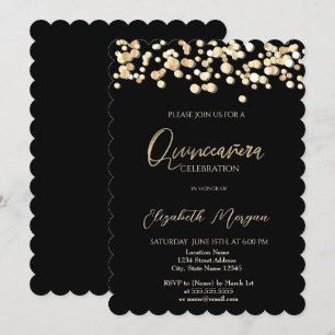 Elegante stippen, confetti Zwarte Quinceañera Kaart