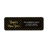 Elegante Stippen Faux Gold Happy New Year Adres Etiket (Voorkant)