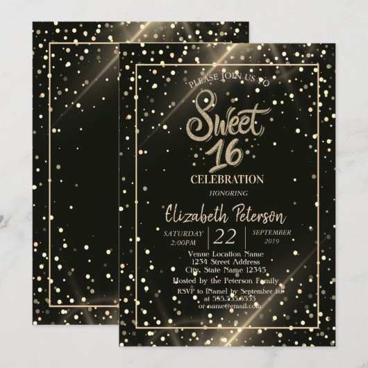 Elegante  Stippen ,Sweet 16 Feest Kaart (Voorkant / Achterkant)