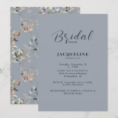 Elegante Stof Blauw Blad Bruiloft Borrel Kaart (Voorkant / Achterkant)