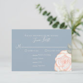 Elegante Stof Blauw Bloem Motief Eenvoudig Antwoor RSVP Kaartje (Staand voorkant)