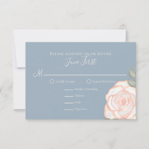 Elegante Stof Blauw Bloem Motief Eenvoudig Antwoor RSVP Kaartje