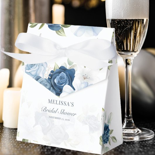 Elegante Stof Blauw Bloem Rustieke Bruids Shower Bedankdoosjes