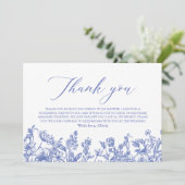 Elegante Stof Blauw Bloemig Bruidsdouche Bedankkaart (Staand voorkant)