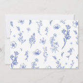 Elegante Stof Blauw Bloemig Bruidsdouche Bedankkaart (Achterkant)