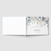 Elegante Stof Blauw Bloemig Bruidsdouche Gastenboek (Volledig)