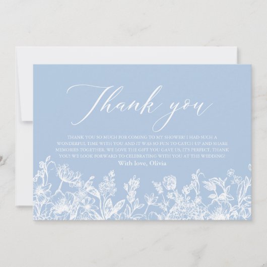 Elegante Stof Blauw Bloemig Bruidsmeisjesfeest Bedankkaart (Voorkant)