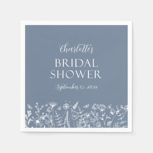 Elegante Stof Blauw Bloemig Bruidsmeisjesfeest Servet (Voorkant)