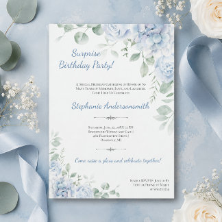 Elegante Stof Blauw Bloemig Verrassings Verjaardag Kaart