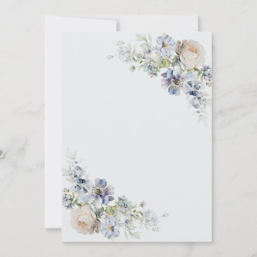 Elegante Stof Blauw Bloemmotief 25-jarig Huwelijks Kaart (Achterkant)