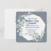 Elegante Stof Blauw Bloemstuk Moederdag Brunch Kaart (Voorkant / Achterkant)