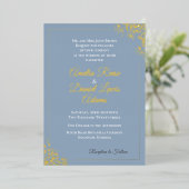 Elegante Stof Blauw Bruiloft Folie Uitnodiging (Staand Voorkant)