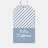 Elegante Stof Blauw Gestreepte Kerst  Cadeaulabel (Voorkant)